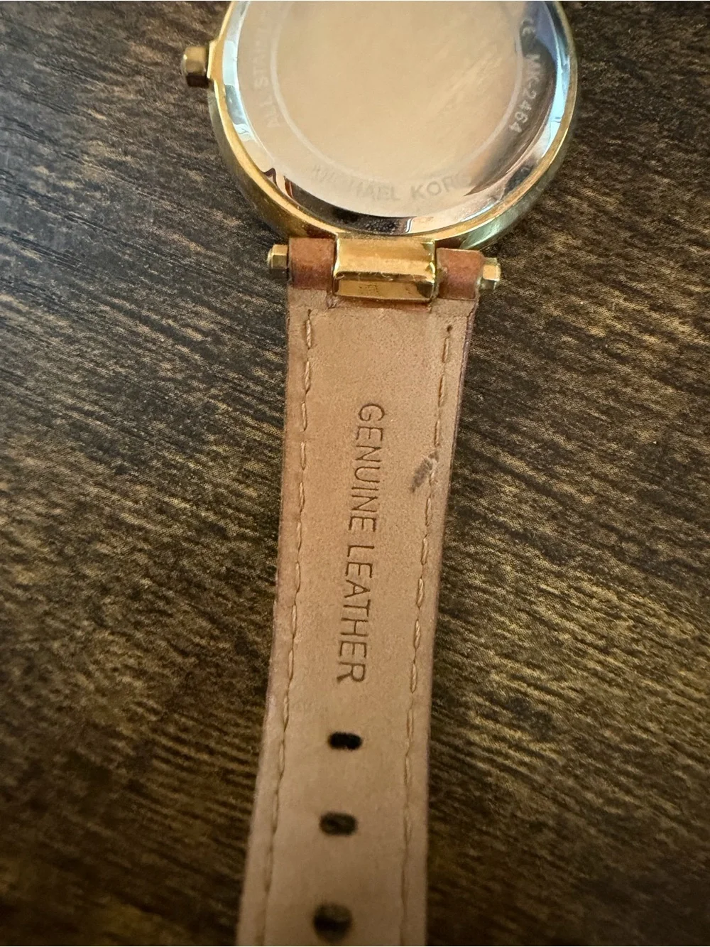 Michael Kors Gold Crystal Bezel White Dial Brown Leather Strap Watch